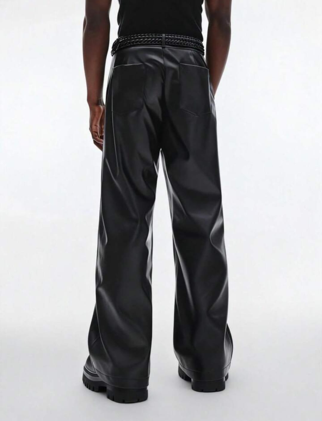 Men's Black Faux Leather Wide-Leg Pants – High-Waist Statement Trousers